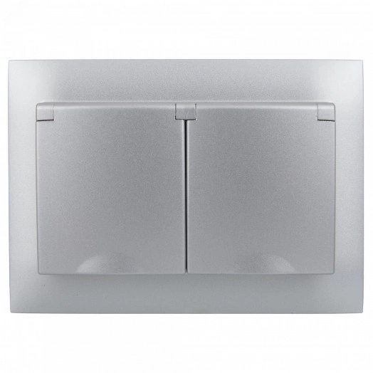 SKANDY Розетка 2-местная и крышкой 16А в сборе IP44 SK-R12S серебряный IEK