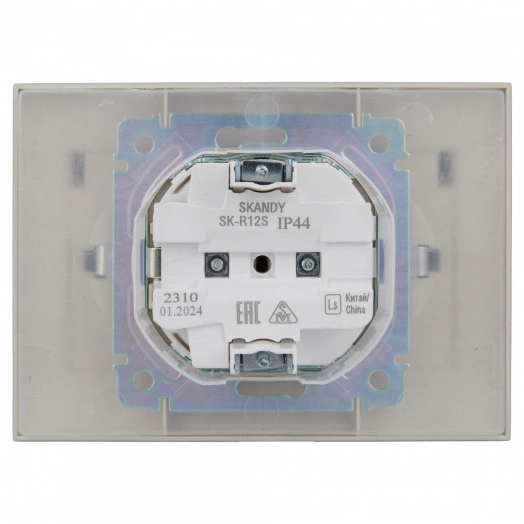 SKANDY Розетка 2-местная и крышкой 16А в сборе IP44 SK-R12S серебряный IEK
