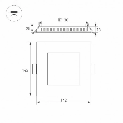 Светильник DL-142x142M-13W Warm White (ARL, IP40 Металл, 3 года)