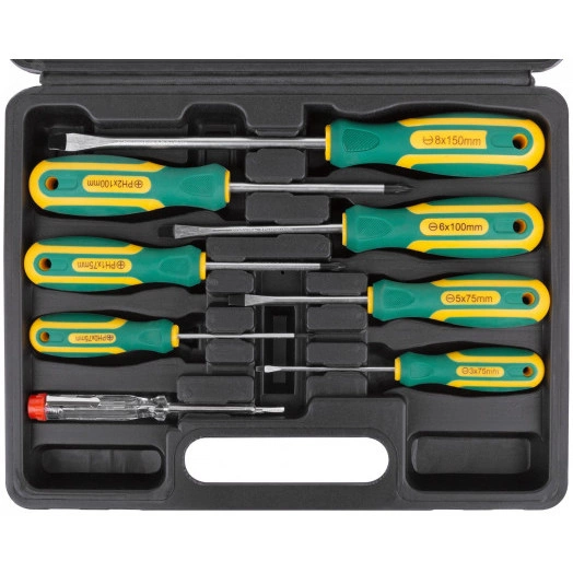 Отвертки ''Контур'', CrV сталь, прорезиненные ручки, магнитный наконечник, пластиковый кейс, набор 8 шт.