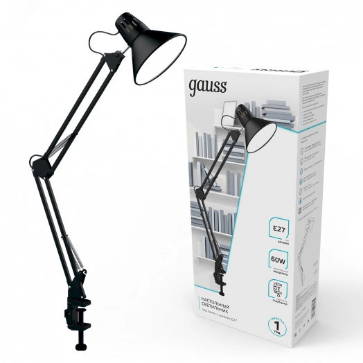 Светильник настольный под лампу E27 х60 Вт 220-240В IP20 480х165 мм Черный струбцина GTL Gauss