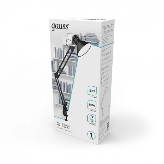 Светильник настольный под лампу E27 х60 Вт 220-240В IP20 480х165 мм Черный струбцина GTL Gauss