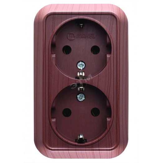 Розетка двойная накладная орех с заземлением