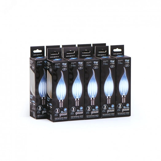 Лампа светодиодная филаментная LED 9 Вт 710 лм 4100К AC185-265В E14 свеча нейтральный  Black Filament Gauss