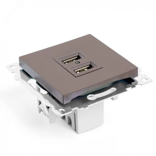 Розетка двухместная USB (механизм), 250В, 2,1А, серия Катрин, шоколад Stekker