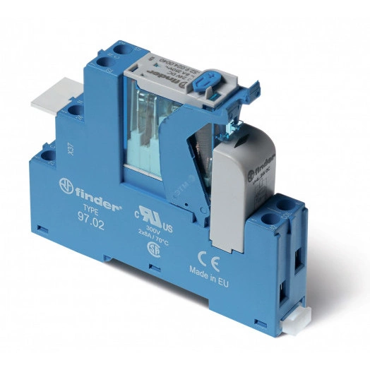 Модуль интерфейсный (сборка 46.52.8.024.0040 + 99.02.0.024.98 + 97.02SPA), электромеханическое реле, 2CO 8A, контакты AgNi, питание 24В AC, категория защиты IP20, винтовые клеммы, пластиковая клипса, LED + варистор, кнопка тест + мех.индикатор