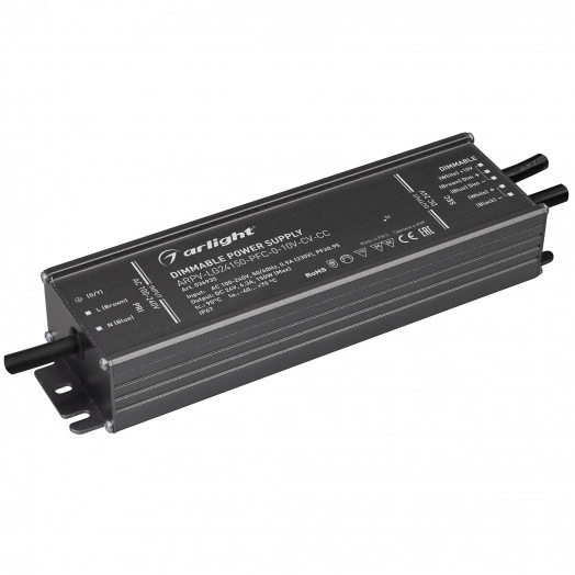 Блок питания ARPV-LG24150-PFC-0-10V-CV-CC (24V, 6.3A, 150W) (, IP67 Металл, 5 лет)