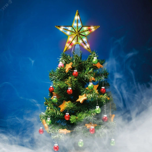 Украшение светодиодное для ёлки Звезда-4 на батарейках 2АА (не в/к) 15 см 10 светодиодов Разноцветный свет Прозрачный провод ULD-H1515-010/DTB/2AA MULTI STAR-4