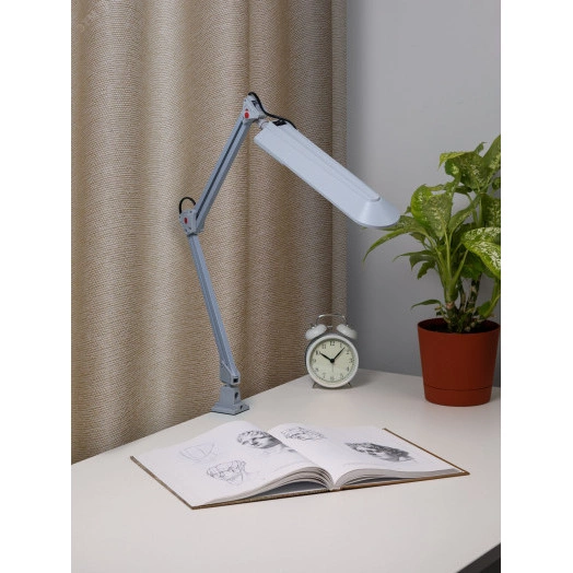 Светильник настольный с лампой PL на струбцине серый NL-201-G23-11W-GY ЭРА