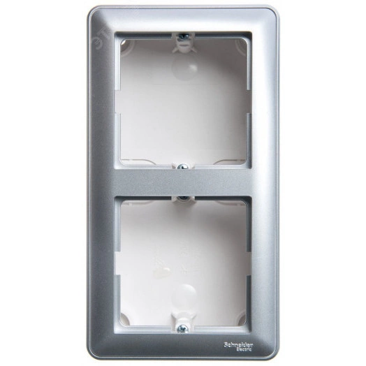 W59 коробка подъемная для наружного монтажа с рамкой 2-местная, матовый хром