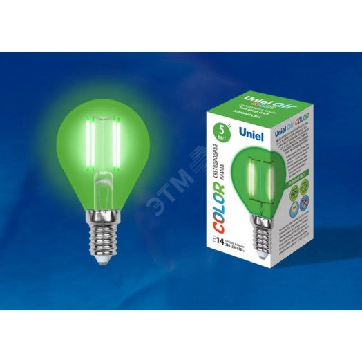 Лампа светодиодная декоративная цветная LED 5вт 200-250В шар 350Лм Е14 ЗЕЛЕНЫЙ Air color