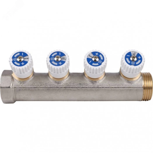 Коллектор распределительный 1', 4 отвода 1/2'