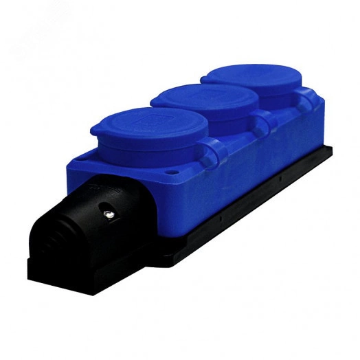 Колодка 3-х местная однофазная с заглушками Компакт с/з каучук 16А 250В IP44 цвет синий (еврослот)