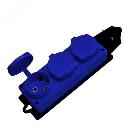 Колодка 3-х местная однофазная с заглушками Компакт с/з каучук 16А 250В IP44 цвет синий (еврослот)