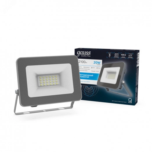 Прожектор светодиодный ДО 20 Вт 6500К 2100 лм 200-240В IP65 102х28х125мм Алюминий матрированное закаленное стекло Qplus Gauss