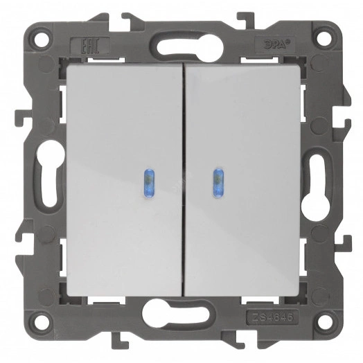 Выключатель двойной с подсветкой, 10АХ-250В, Эра Elegance, белый,14-1105-01