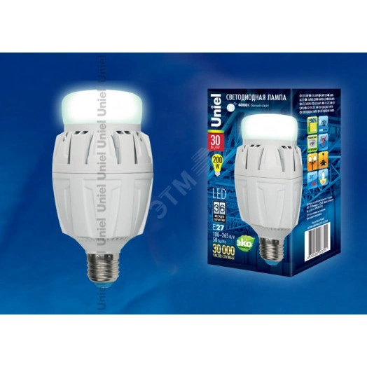 Лампа светодиодная LED 30вт 100-265в E27 4000К