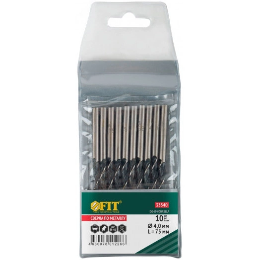 Сверла по металлу HSS черненые 4.0x75 мм (10 шт)
