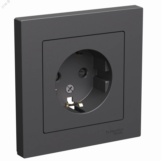 ATLASDESIGN РОЗЕТКА с заземлением со шторками, 16А, в сборе, БАЗАЛЬТ
