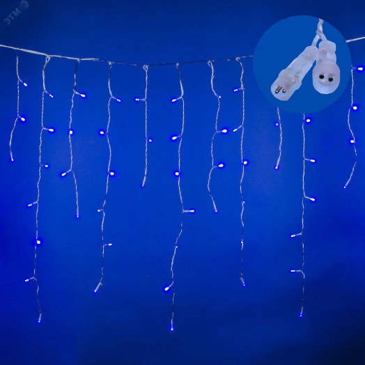 Бахрома светодиодная со статическим свечением 6м Соединяемая 200 светодиодов Синий свет Провод прозрачный ULD-B6007-200/STK BLUE IP44  ТМ Uniel