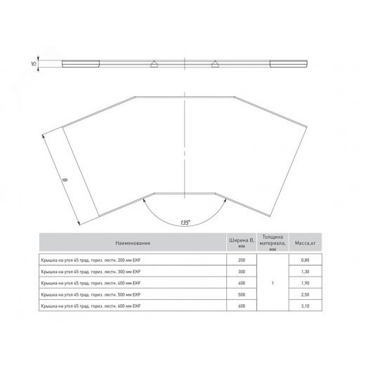 Крышка на угол 45 град. горизонтальный для лестничнго лотка 500мм HDZ