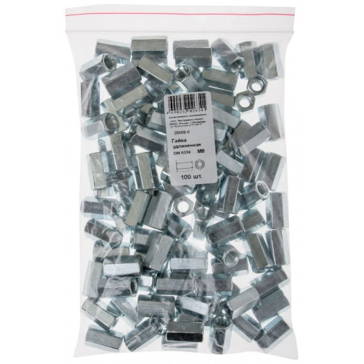 Гайка DIN6334 М8 удлиненная соединительная оцинкованная (100 шт)