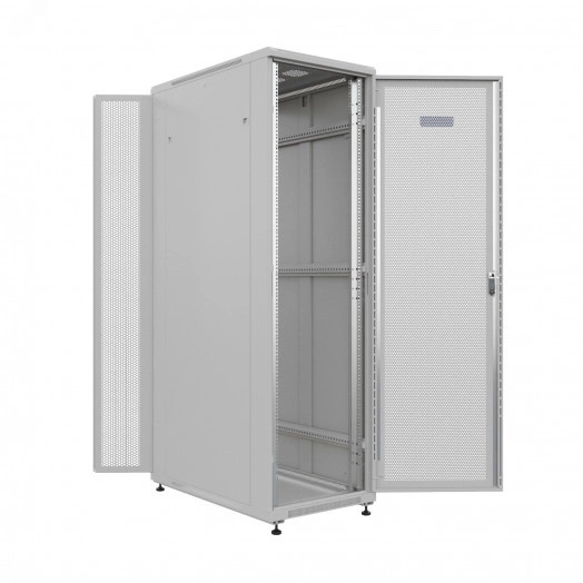 Шкаф напольный универсальный серверный R 47U 800х1000мм, 4 профиля 19, двери перфорированная и перфорированная двухстворчатая, боковые стенки съемные, регулируемые опоры, разобранный, серый RAL 7035