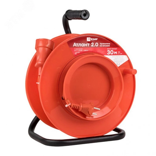 Удлинитель на катушке ''Атлант 2.0'' 1 гнездо 30м без заземления ПВС 2*0,75 6А/1,3кВт PROxima
