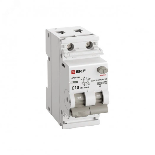 Выключатель автоматический дифференциальный  АВДТ-63N 1P+N 10А (C) 10мА (AC) эл-мех 6кА PROXIMA EKF