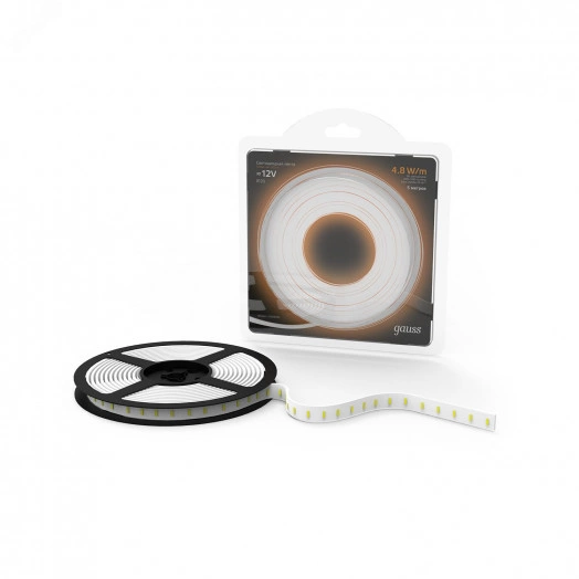 Лента светодиодная LED 2835/60-SMD 4,8 Вт/м 210 Лм/м 2700К теплый белый IP20 12 В DC 8 мм (блистер 5 м) Black Gauss