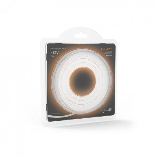 Лента светодиодная LED 2835/60-SMD 4,8 Вт/м 210 Лм/м 2700К теплый белый IP20 12 В DC 8 мм (блистер 5 м) Black Gauss