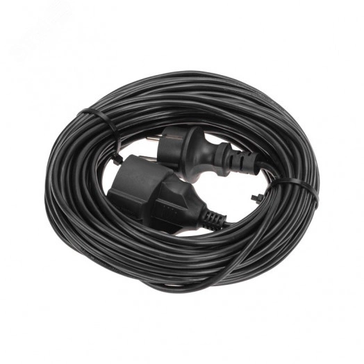 Удлинитель-шнур ПВС 3х0,75 мм2, 20 м, с/з, 6 А, 1300 Вт, IP20, черный