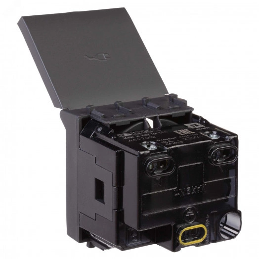 Avanti Розетка с крышкой модульная, 2P+E, с з/ш, , Черный матовый, 2 модуля