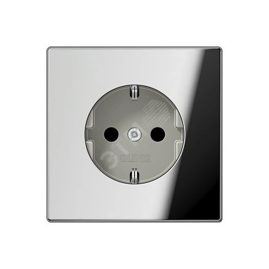 Штепсельная розетка SCHUKO одинарная, с заземлением, с шторками, 16A, 250В  (механизм + накладка, без рамки). Серия LS990  Материал- металл  Цвет- полированный хром