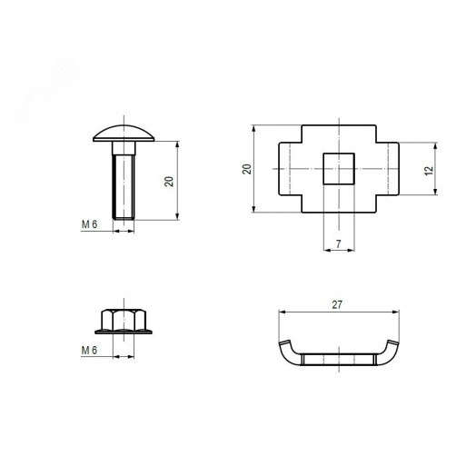 Винтовой соединительный комплект двойной 6x20 (Винт М6+гайка) (50 шт) INOX