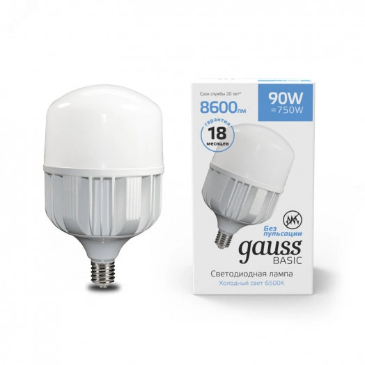 Лампа светодиодная LED 90 Вт 8600 лм 6500К AC180-240В E40 цилиндр Т160 холодная  Basic Gauss