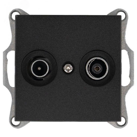 Розетка TV+FM9.5 мм проходная с накладкой, цвет Антрацит