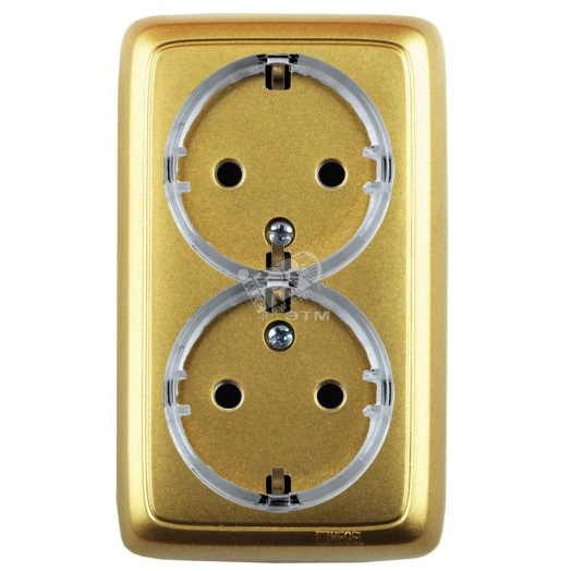 Розетка двойная наружная с заземлением с изоляционной пластиной золото (стакан)