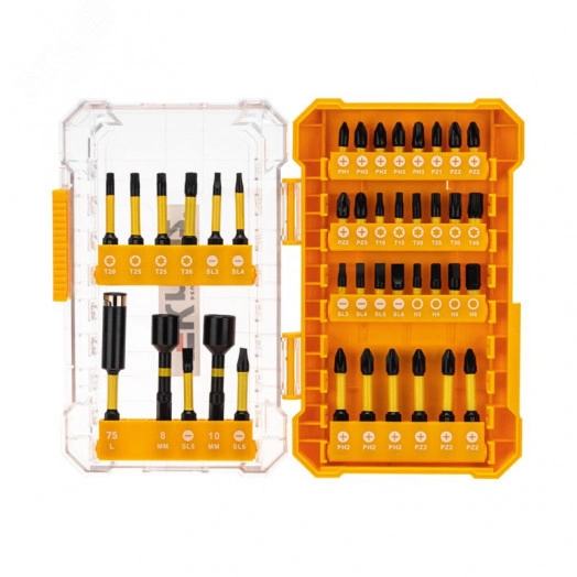 Набор торсионных бит с магнитным держателем и торцевыми головками, пластиковый кейс, 41 шт