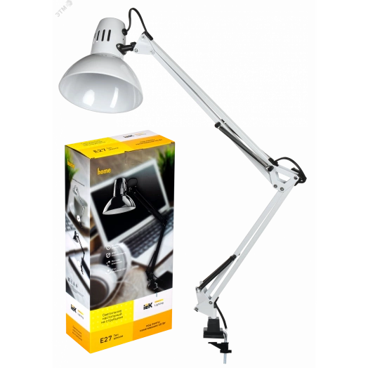 LIGHTING Светильник настольный 1014 пантограф на струбцине Е27 белый IEK