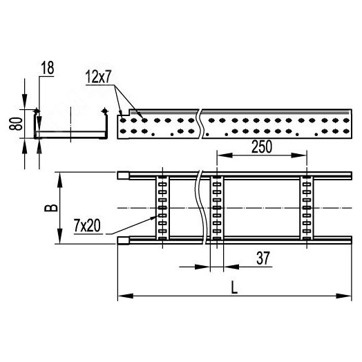 Лоток лестничный 80х500 L 3000мм цинк-ламельный