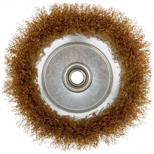 Кордщетка чашечная, гайка М14, стальная латунированная волнистая проволока 150 мм