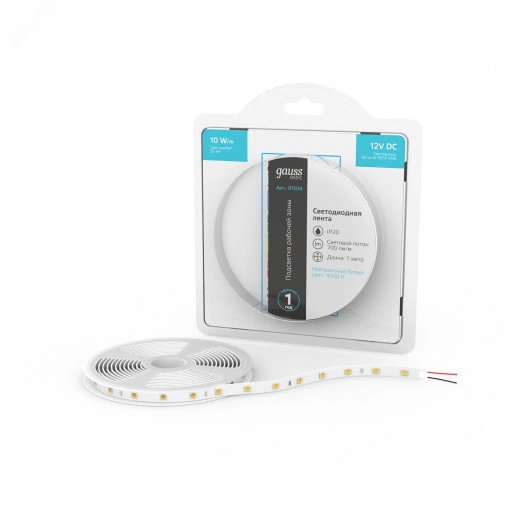 Лента светодиодная LED 5050/60-SMD 10 Вт/м 700 Лм/м 4000К белый IP20 12 В DC 10 мм (катушка 1 м) Basic Gauss