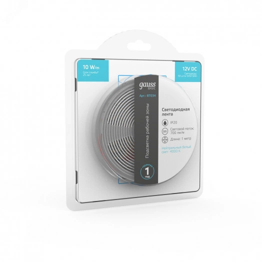 Лента светодиодная LED 5050/60-SMD 10 Вт/м 700 Лм/м 4000К белый IP20 12 В DC 10 мм (катушка 1 м) Basic Gauss