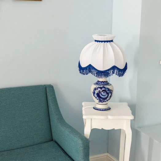 Светильник ННБ-12-60-006 Вега абажур Ретро белый ткань/Гжель