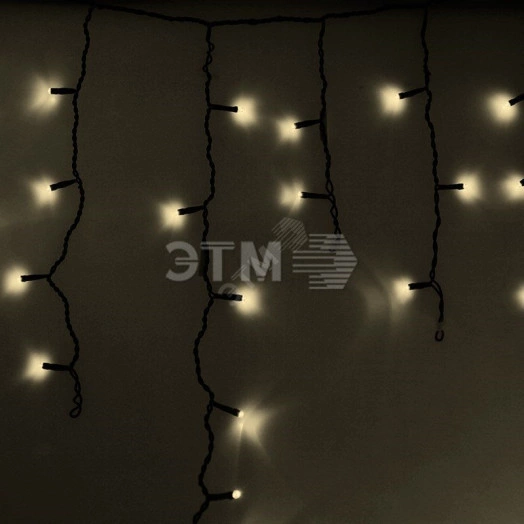 Гирлянда Айсикл Бахрома светодиодный, 2,4 х 0,6 м, черный провод, 230 В, диоды тёплый белый, 88 LED