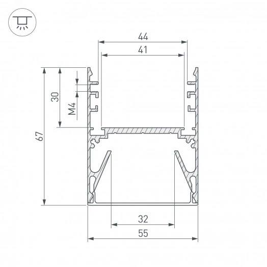 Профиль с экраном ALU-LINE-DUO-2000 ANOD+OPAL (ARL, Алюминий)