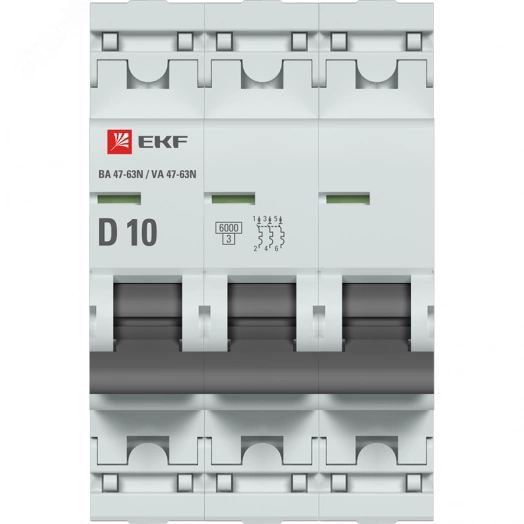 Автоматический выключатель 3P 10А (D) 6кА ВА 47-63N PROxima