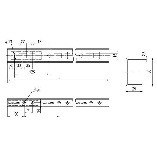 Профиль прямолинейный, L1125, толщина2,5 мм, на 9 рожков