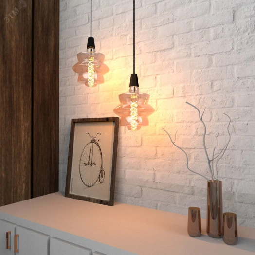 Лампа светодиодная филаментная LED 8 Вт 560 лм 2400К AC185-265В E27 BD180 теплая золотистая колба Black Filament Gauss